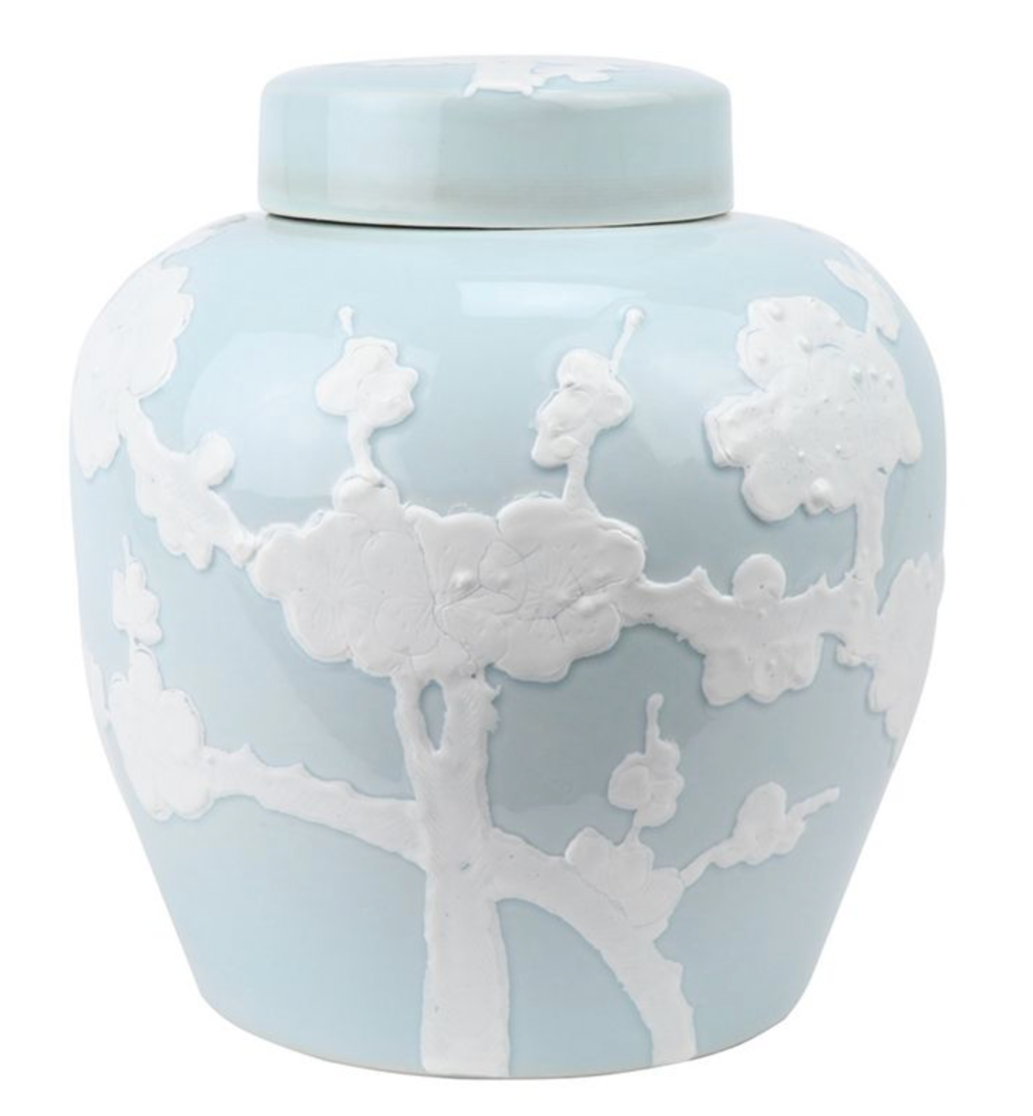 Pastel Pale Blue Cherry Blossom Flat Top Jar