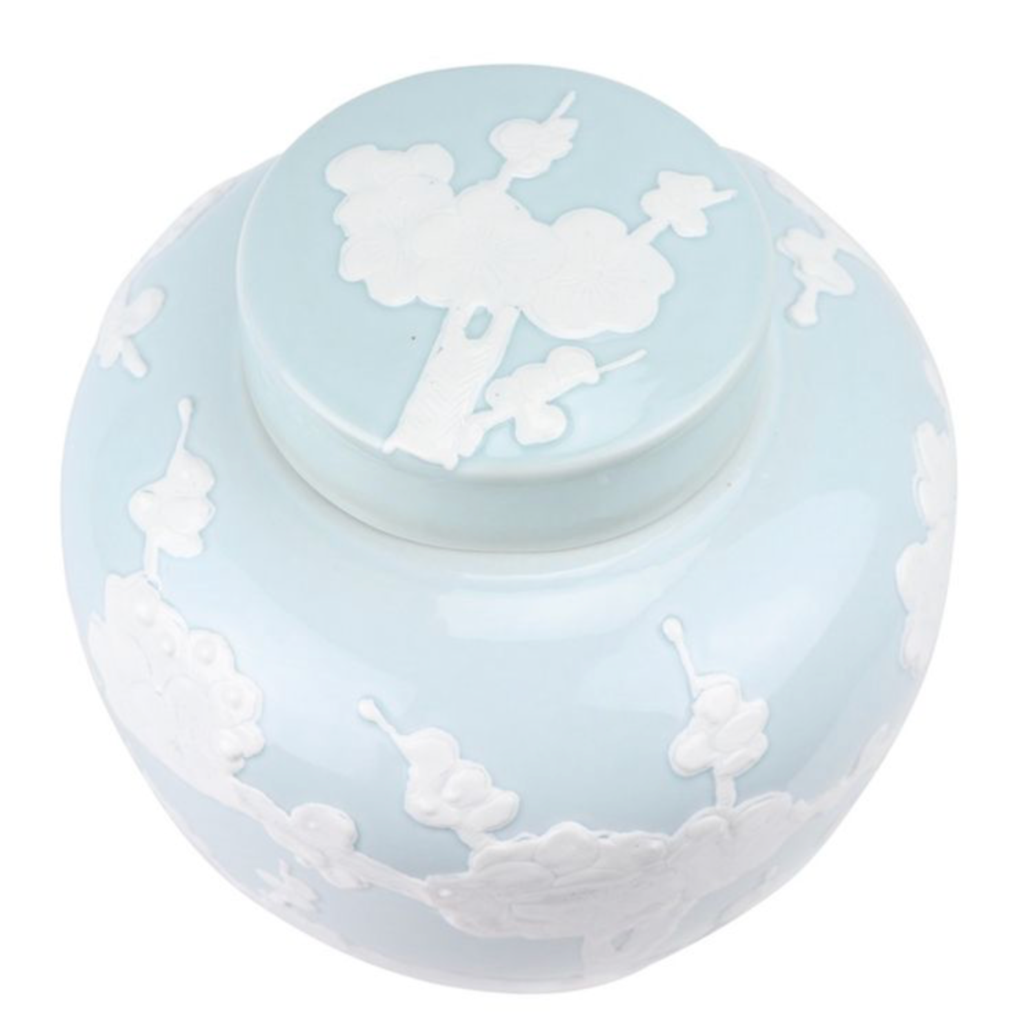 Pastel Pale Blue Cherry Blossom Flat Top Jar