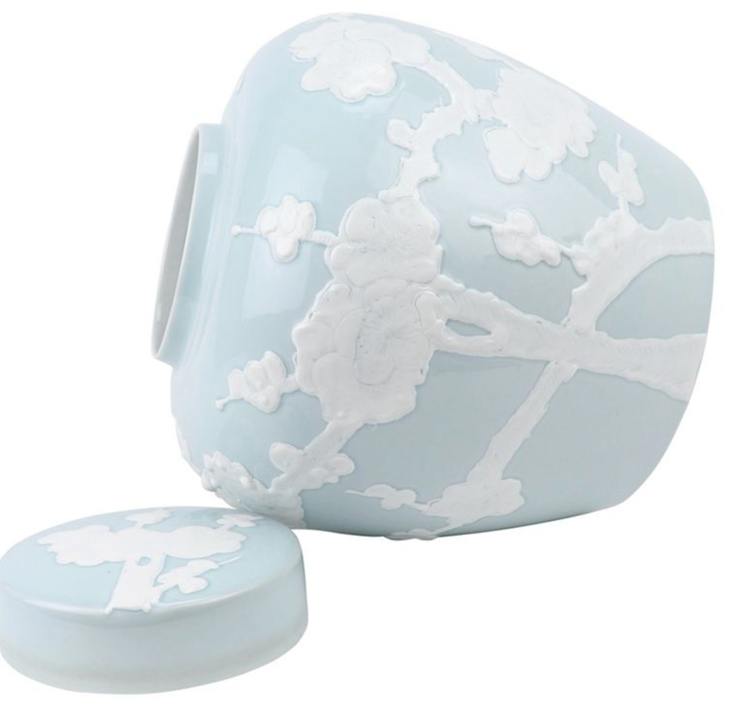 Pastel Pale Blue Cherry Blossom Flat Top Jar