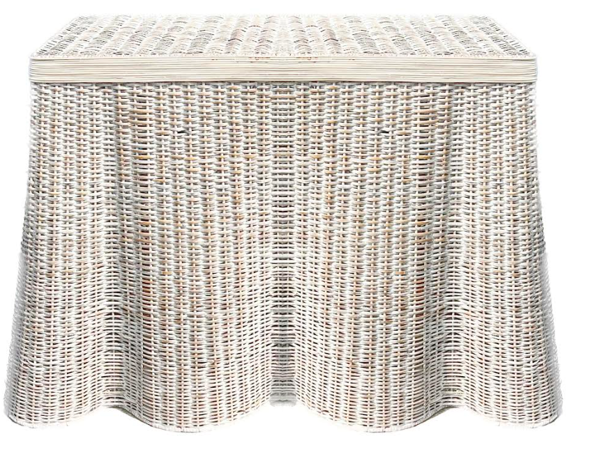 WHITE WASH SCALLOPED WICKER CONSOLE