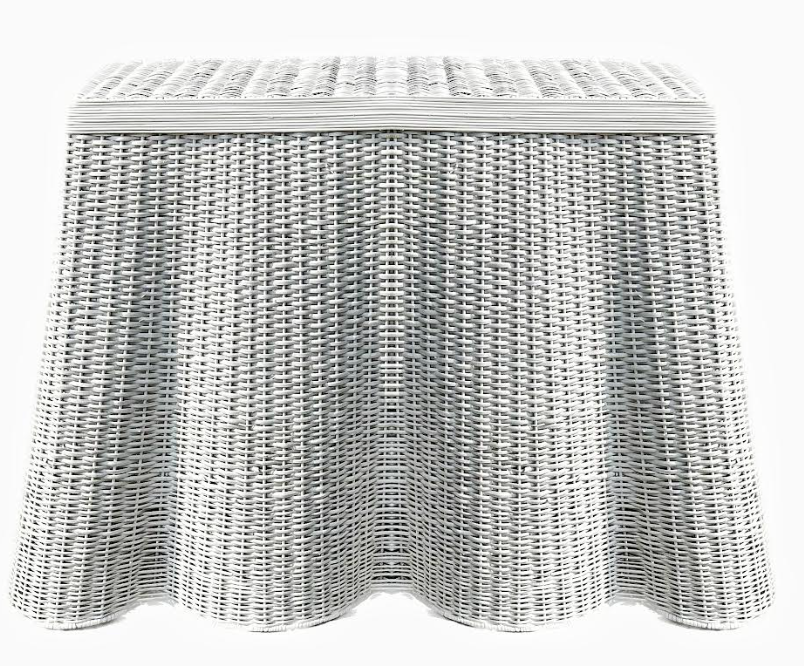 White SCALLOPED WICKER CONSOLE