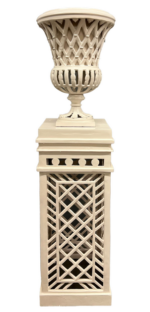 Bisque CAST ALUMINUM FRETWORK URN AND PEDESTAL