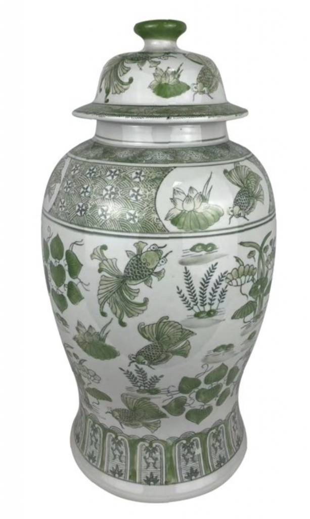 Large Green and White Temple Jar