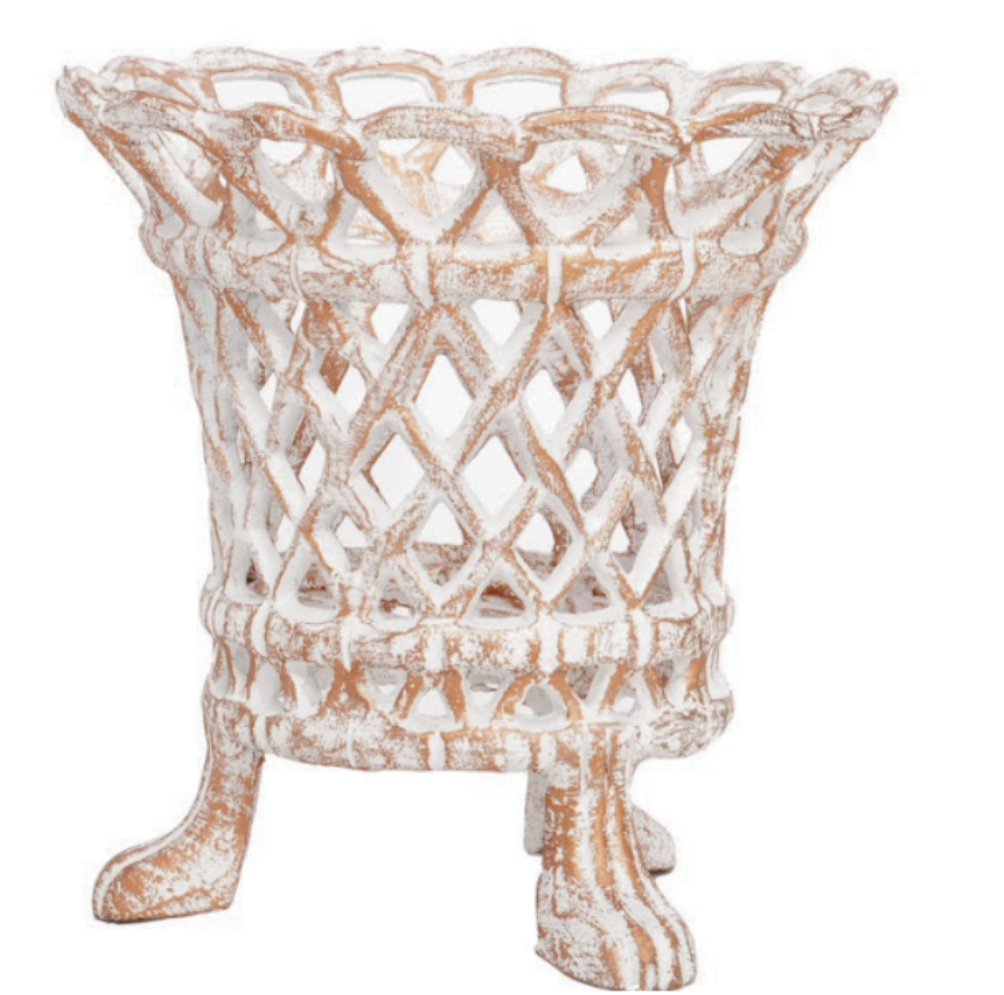 Ivory & Gold Lattice Footed Planter