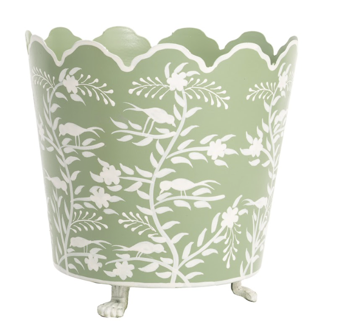 Soft Green & White Scalloped Footed Planter