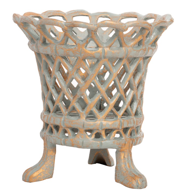 Verde Green & Gold Lattice Footed Planter