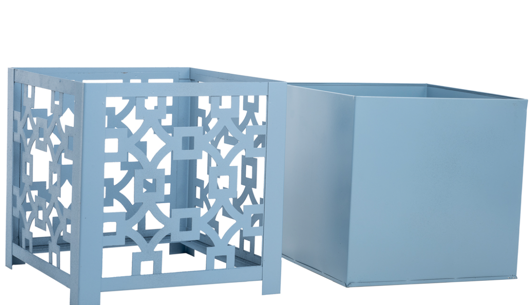 Blue Fretwork Planter