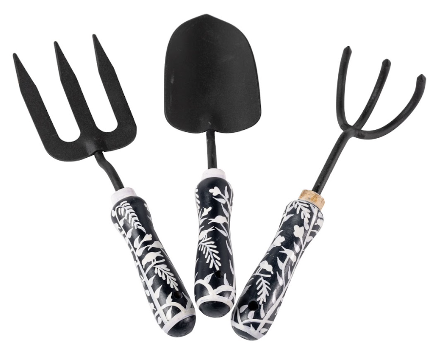 Set of 3 Navy Chinoiserie Gardening Tools