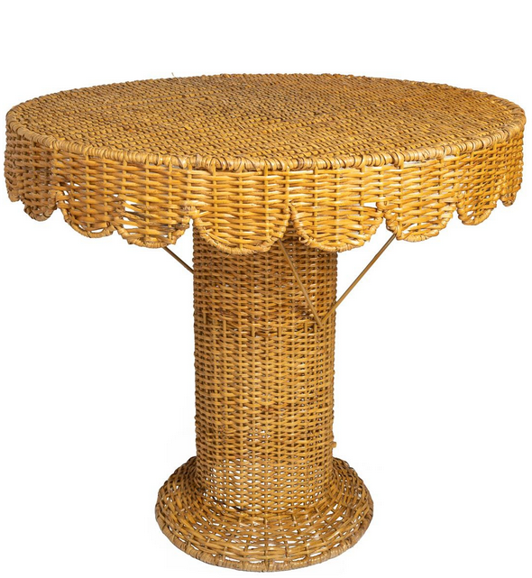 Scalloped Round Wicker Table