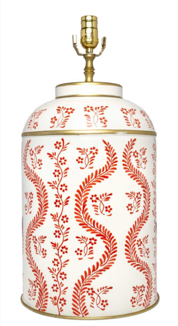 Beautiful new ikat red/white tea caddy tole lamp