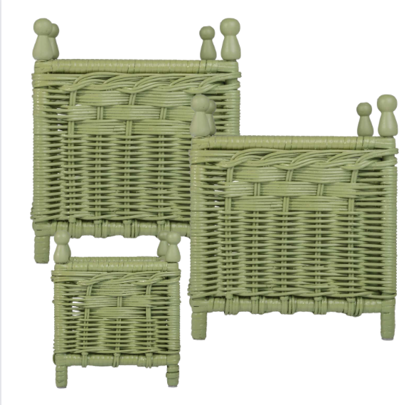 Square Moss Green Wicker Box Planter