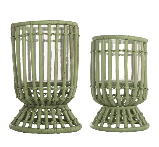 Moss Green Bamboo Wicker Hurricane