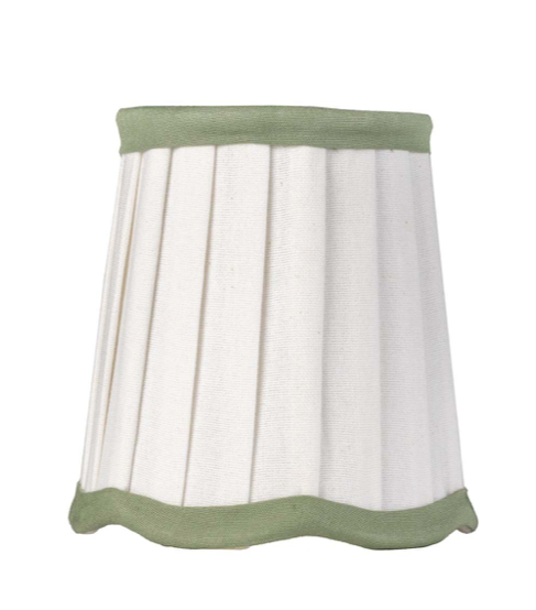 Ivory & Green Trim Pleated Scalloped Sconce Shade