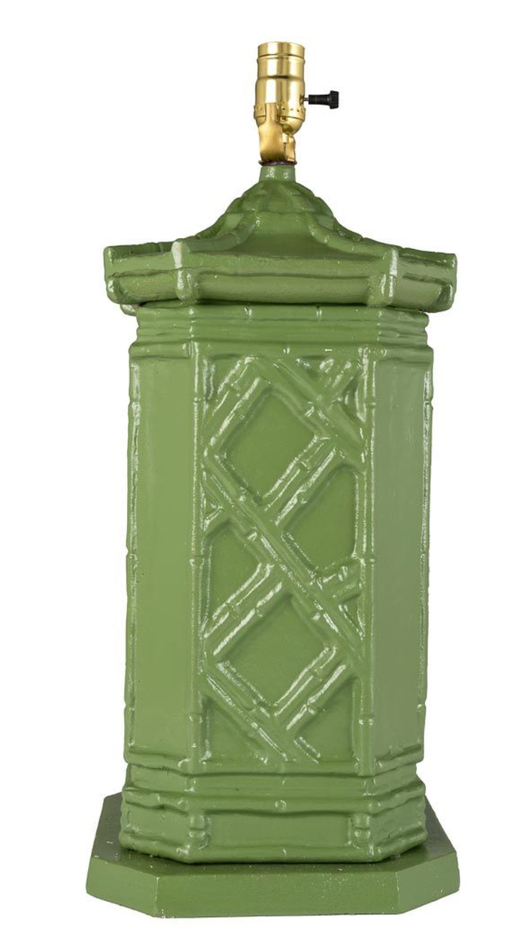 Incredible bamboo/chippendale tole tall lamp (mossy green)