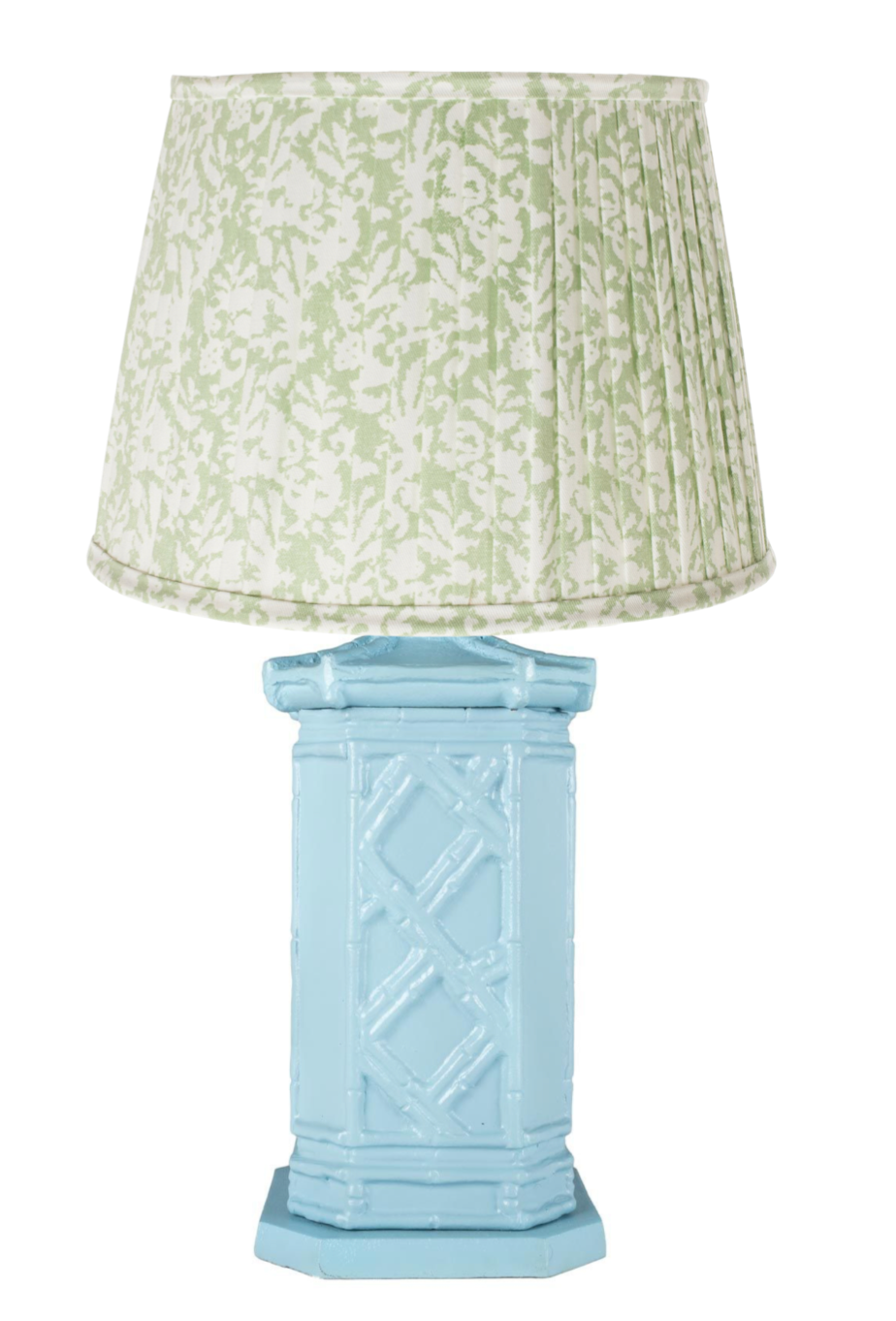 Incredible bamboo/chippendale tole tall lamp (cornflower blue)