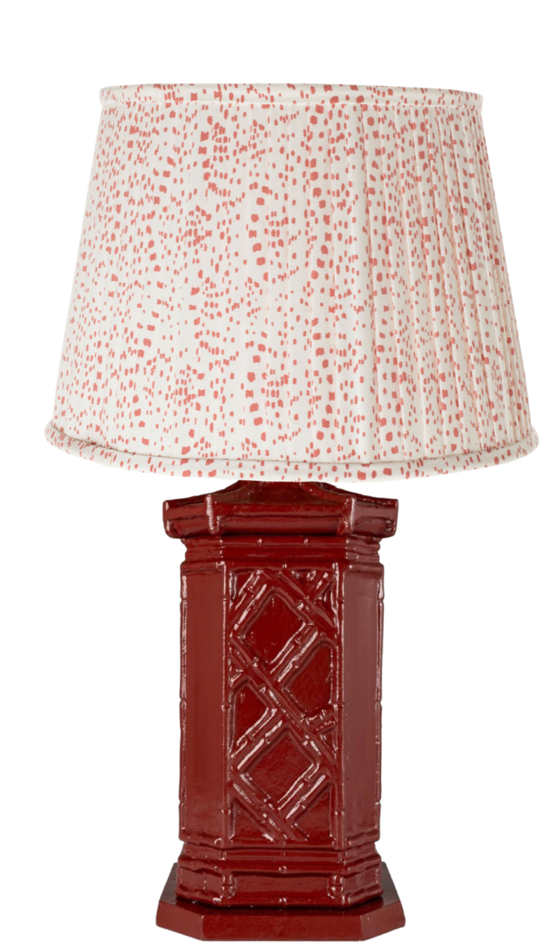 Incredible bamboo/chippendale tole tall lamp (red)