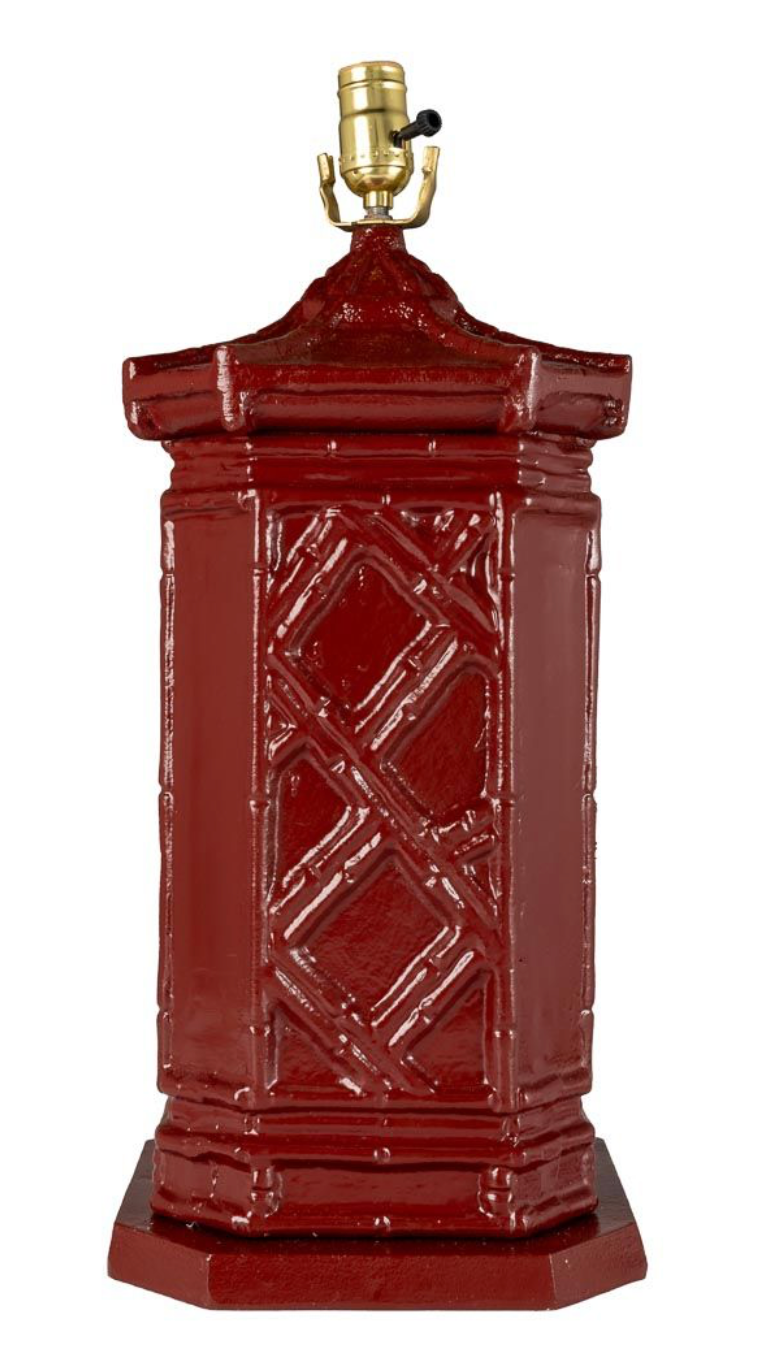 Incredible bamboo/chippendale tole tall lamp (red)