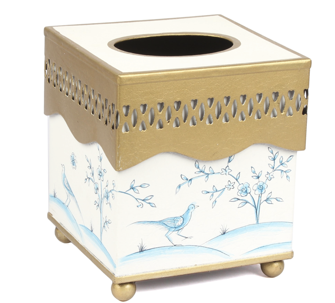 Ivory & Blue Pierced Tissue Holder