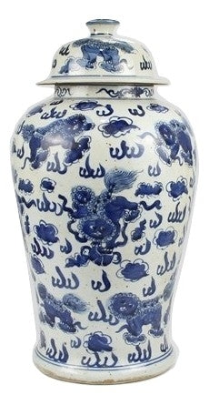 Large Foo Dog and Floral Jar