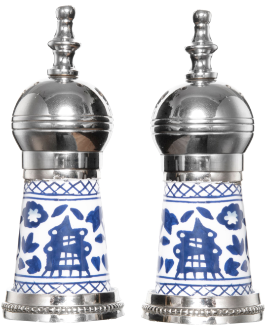 Silver and Blue Pagoda Salt and Pepper Shaker