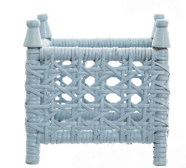 Pale Blue Cane Wicker Box Planter