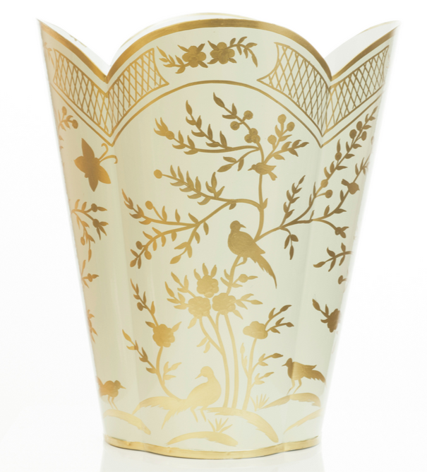 Pale Green & Gold Chinoiserie Wastepaper Basket