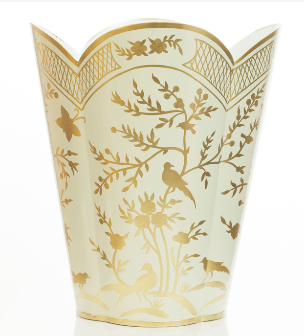 Pale Green & Gold Chinoiserie Wastepaper Basket