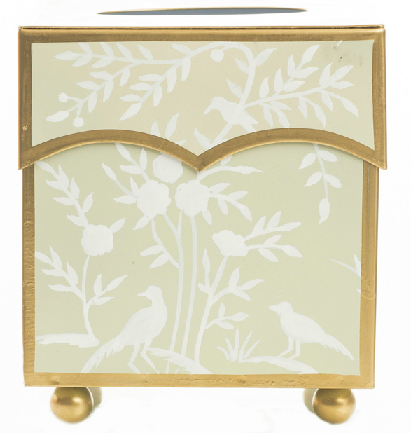 Soft Green & White Chinoiserie Tissue Holder