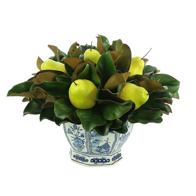 Pear & Magnolia in Hexagon Porcelain Planter