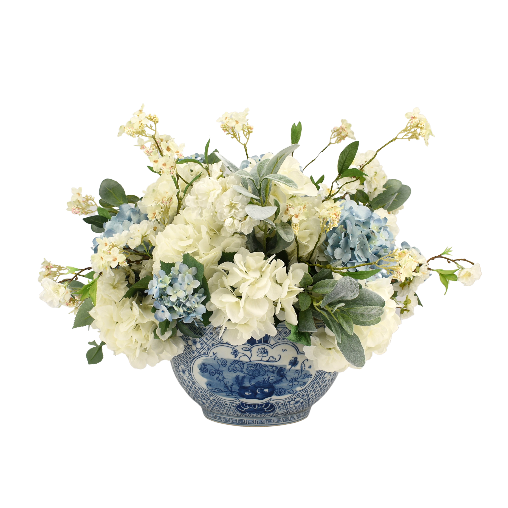 Blue & White Mixed Florals in Porcelain Trellis Bowl