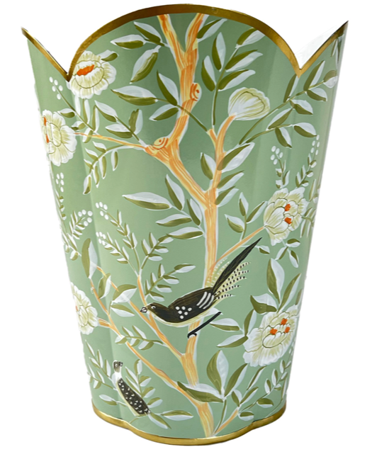 Celadon Chinoiserie Waste Paper Basket