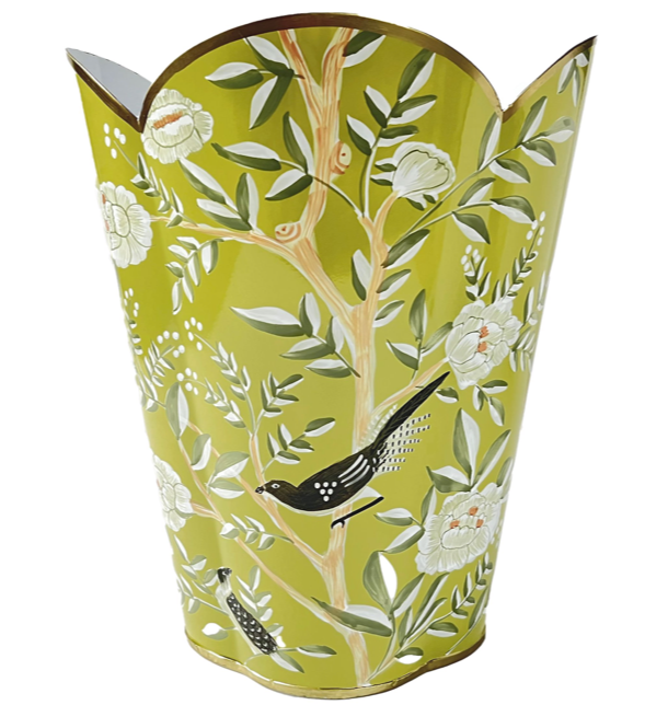 Bright Green / Yellow Chinoiserie Wastepaper Basket