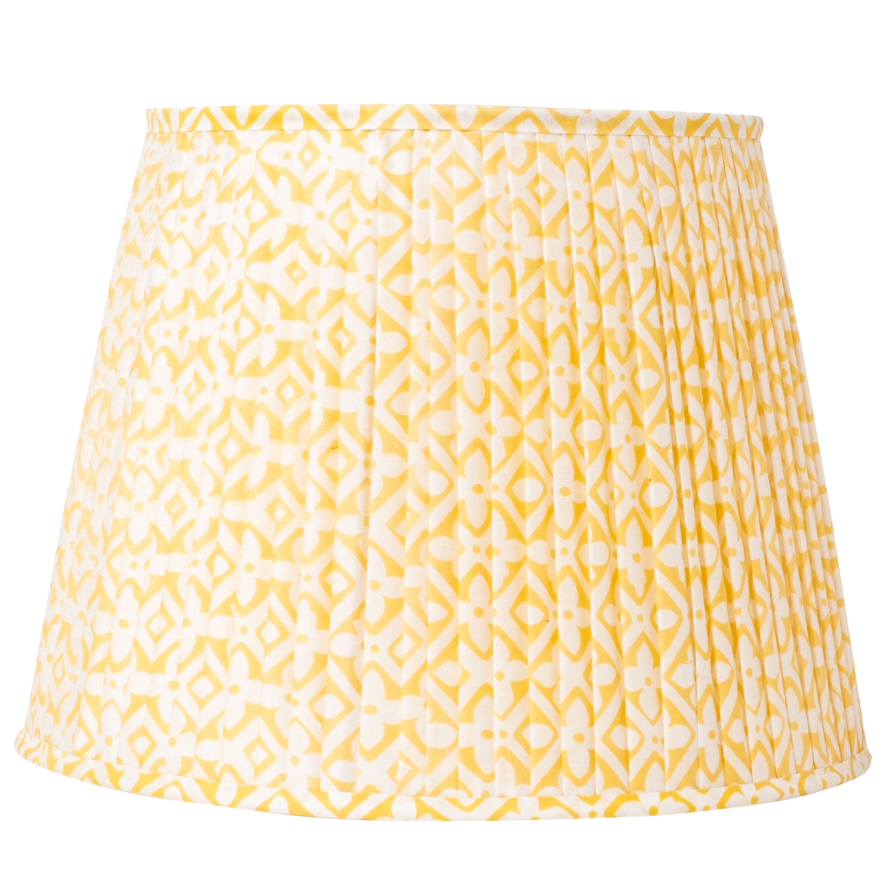 Fabulous pleated handblocked soft yellow/white lampshade