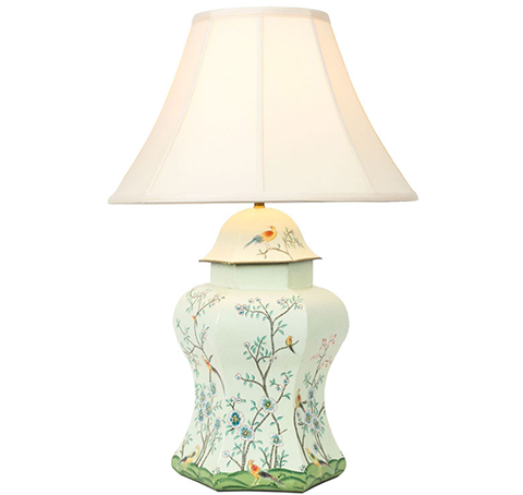 Spectacular scalloped chinoiserie lamp in pale green