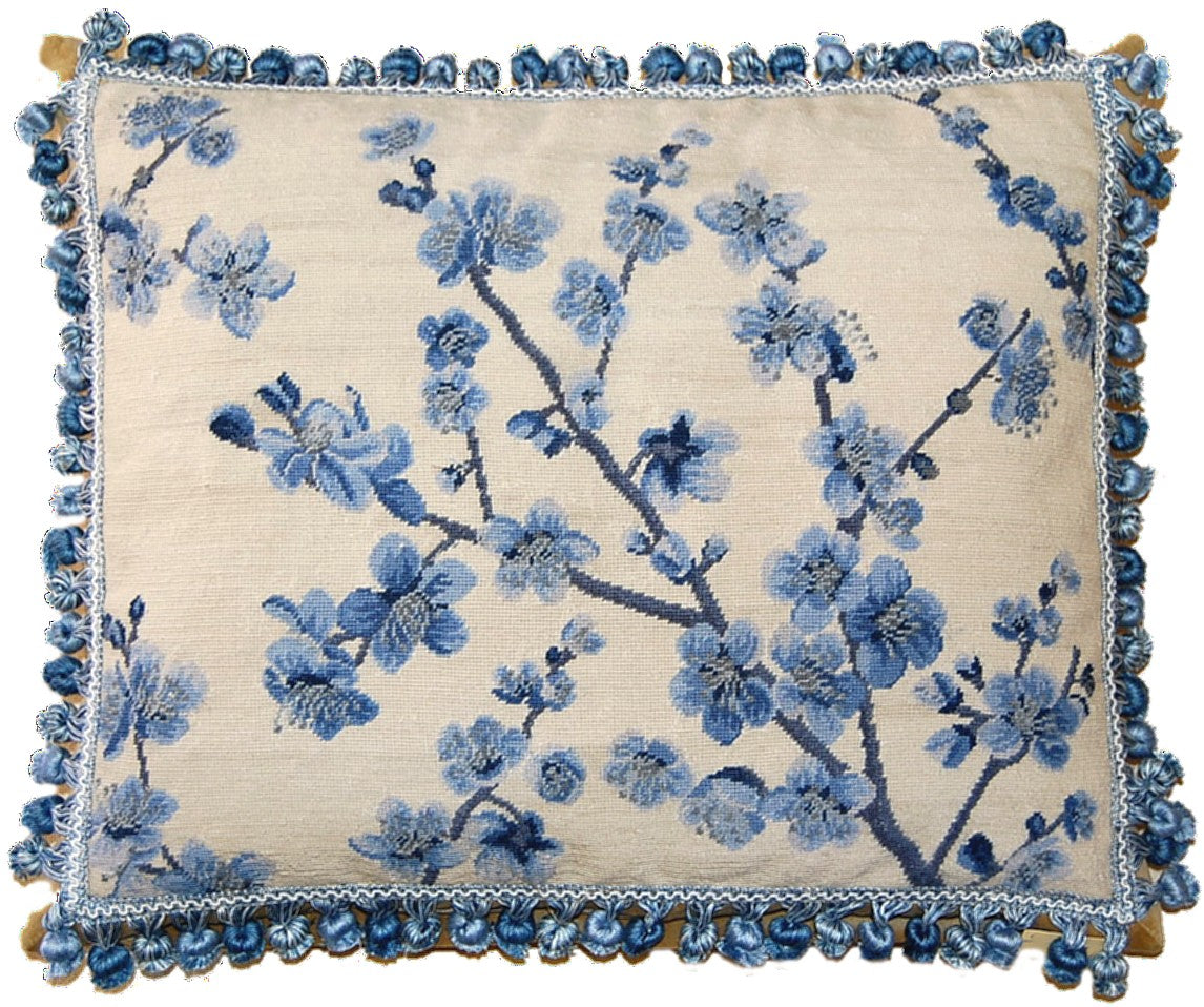 Fabulous cherry blossom rectangular needlepoint pillow