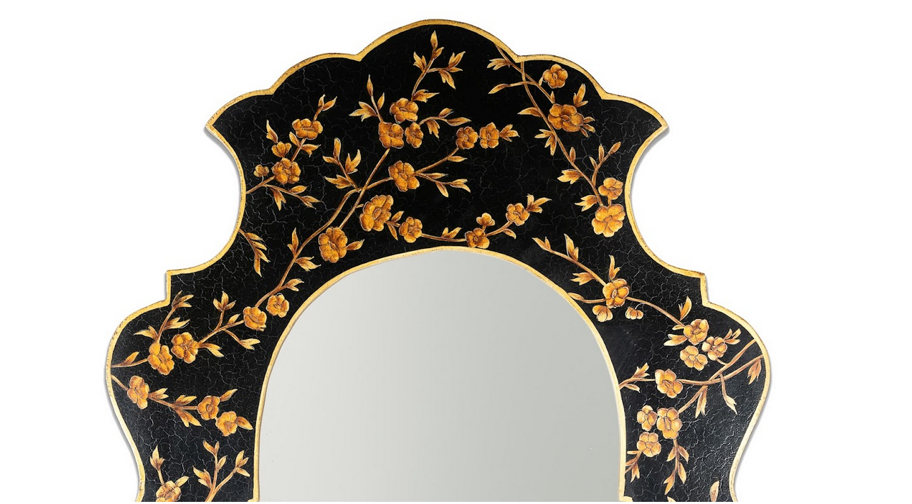 Black and GOLD Narrow CHERRY BLOSSOM MIRROR