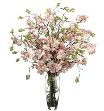 Pink Cherry Blossom Arrangement in Glass Vase