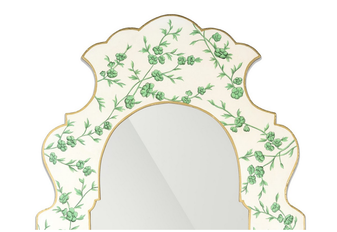 Green and Ivory Narrow Cherry Blossom Mirror