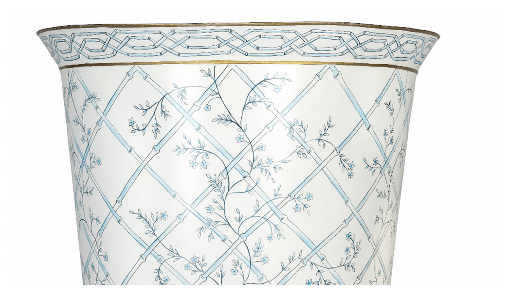 Ivory & Blue Bamboo Chinoiserie Footed Planter