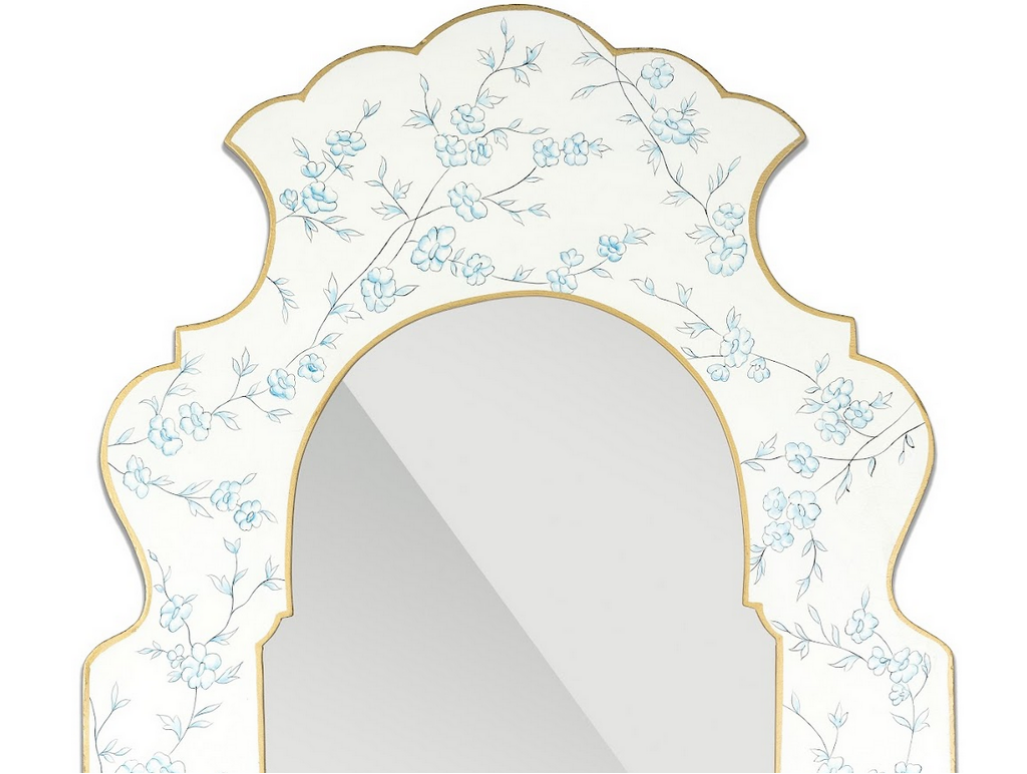 Blue and Ivory Narrow Cherry Blossom Mirror