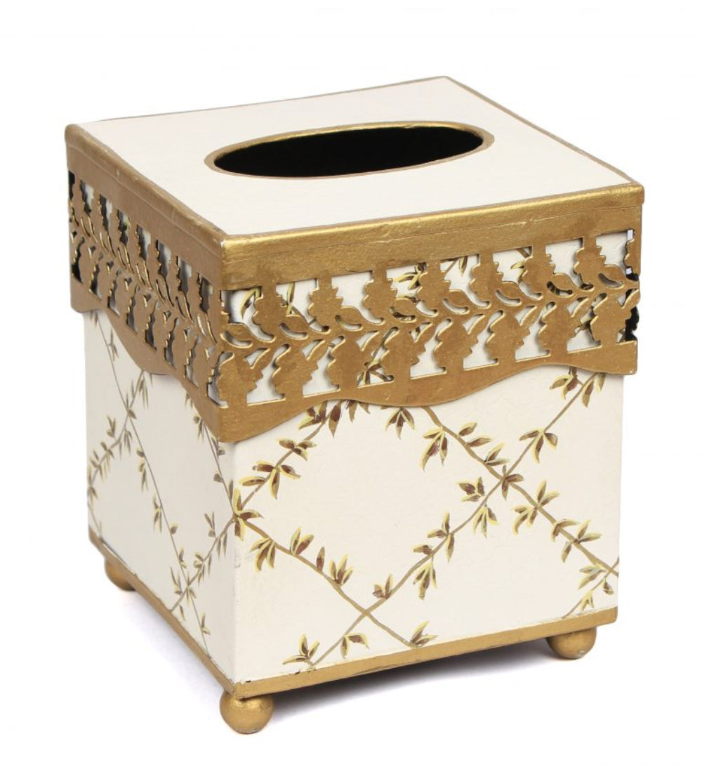 Ivory Pierced Gold Leaf Wastepaper Basket & Tissue (3 Options)