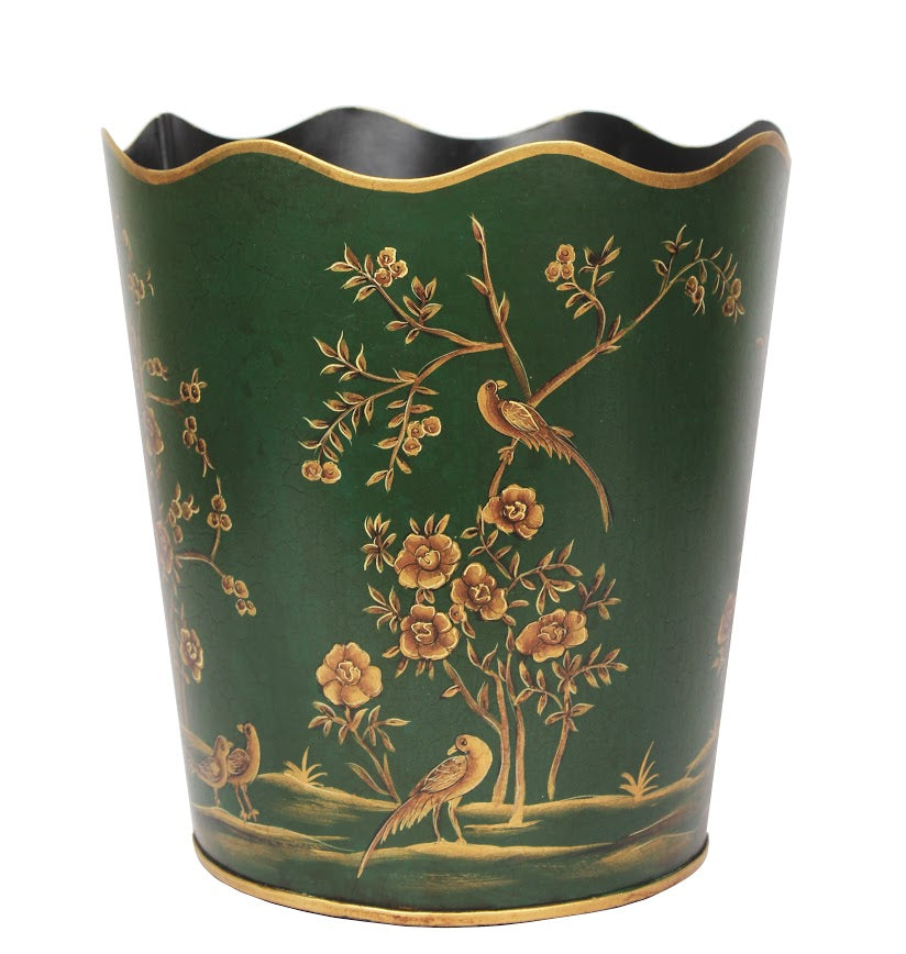 Moss Green & GOLD SCALLOPED WASTEPAPER BASKET