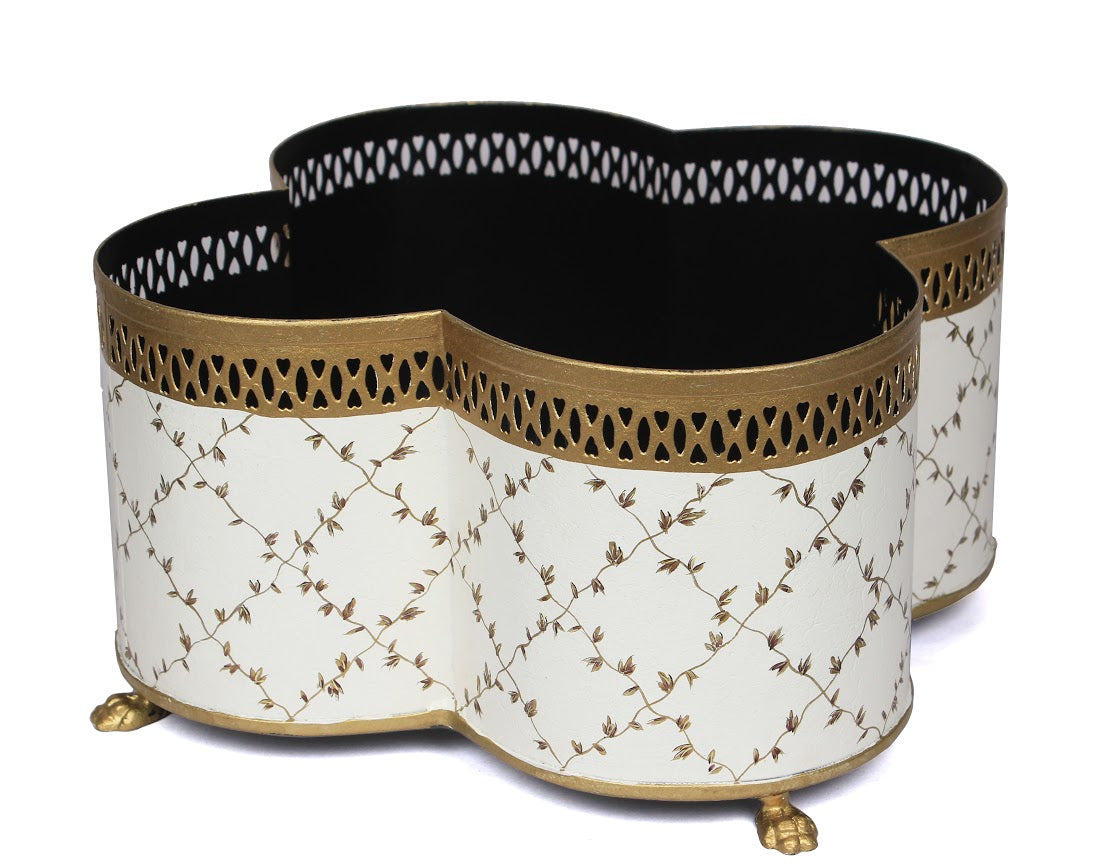 Ivory & Gold Trellis Quatrefoil Planter