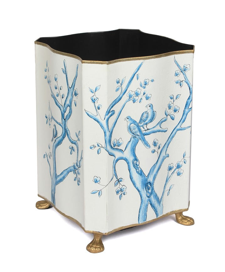 BLUE & Ivory SQUARE FOOTED WASTEPAPER BASKET