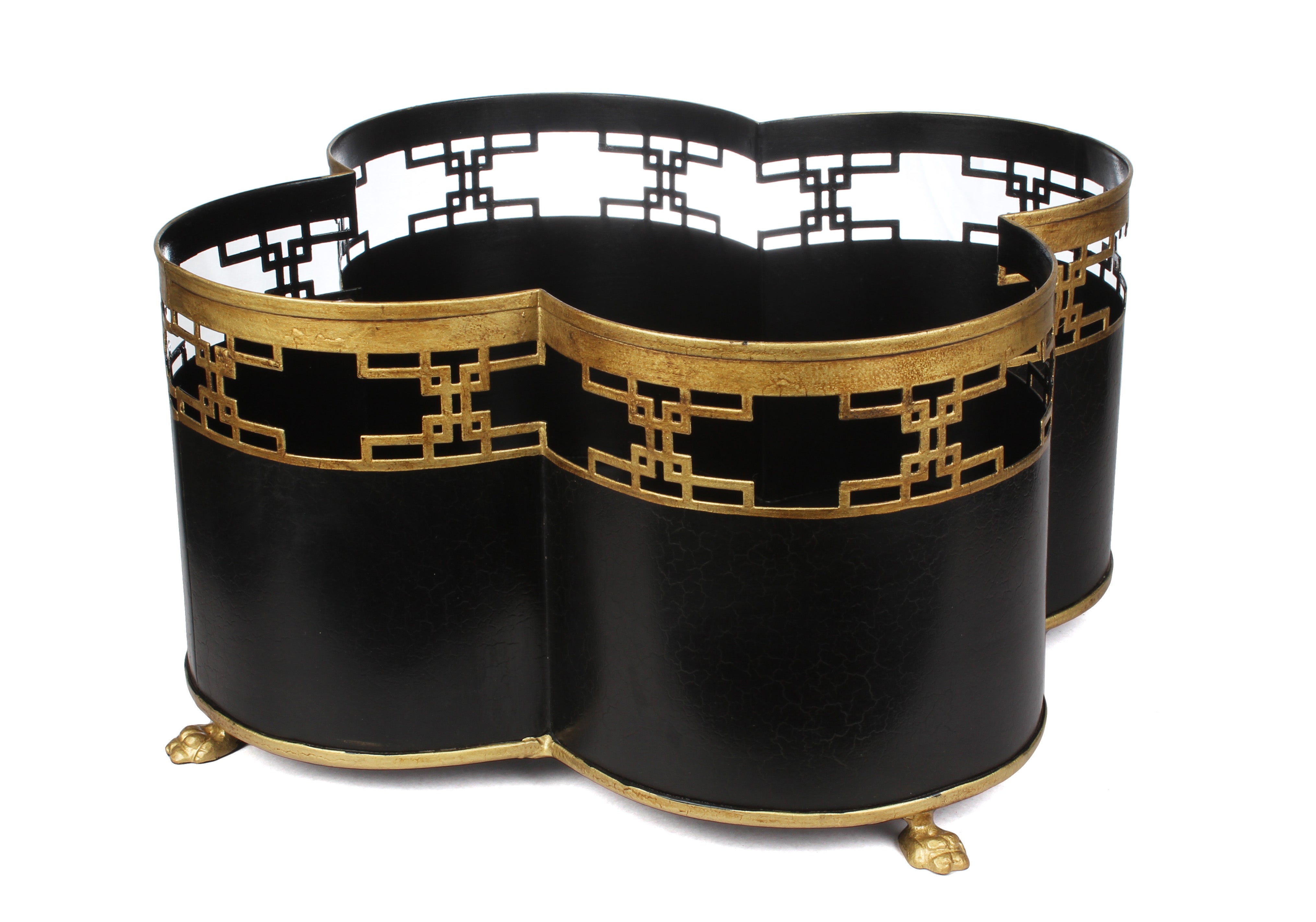 Black & Gold Fretwork Boarder Quatrefoil Planter