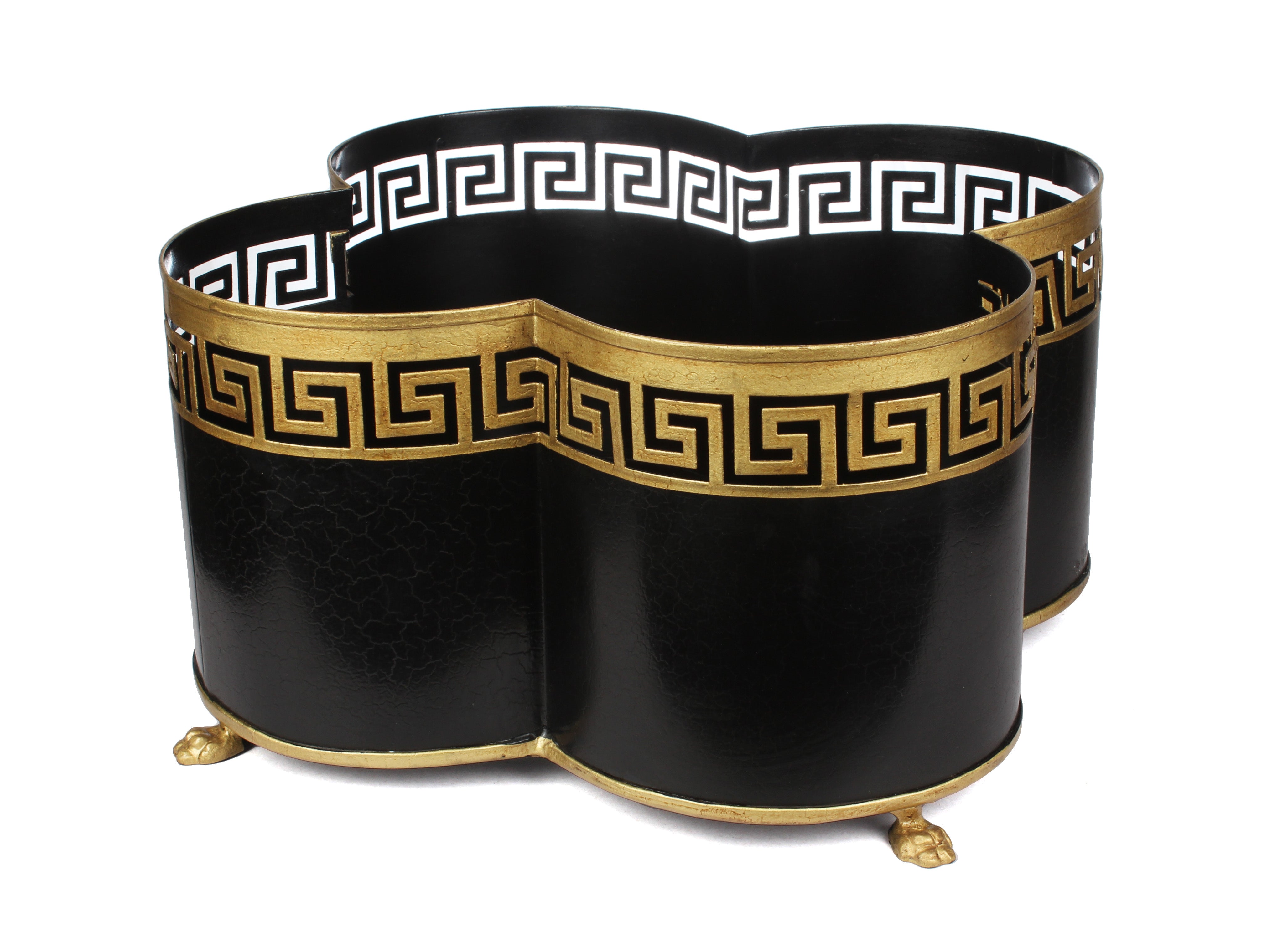 Black & Gold Greek Key Boarder Quatrefoil Planter