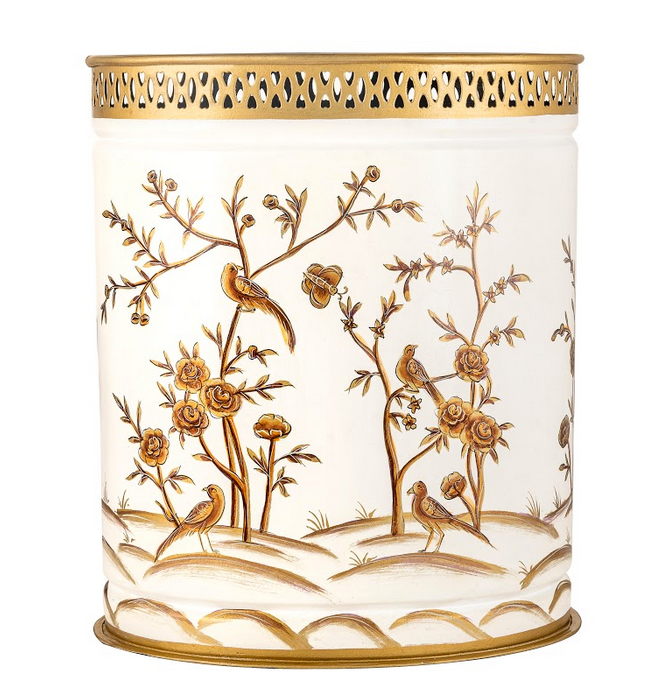 Ivory & Gold Oval Pierced Wastepaper Basket