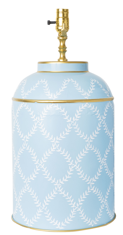 Fabulous new pale blue trellis tea caddy lamp