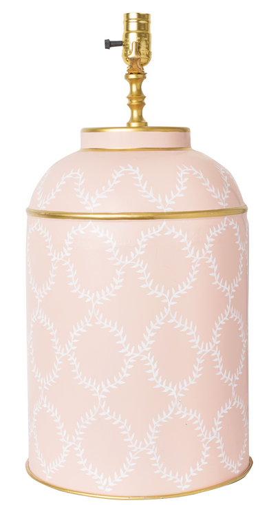 Fabulous new pale pink trellis tea caddy lamp