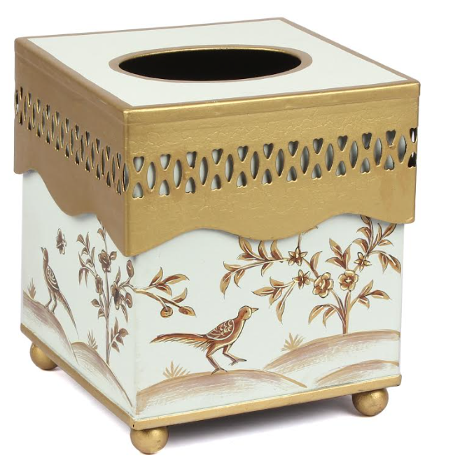 Pale Green & Gold Pierced Tissue Holder